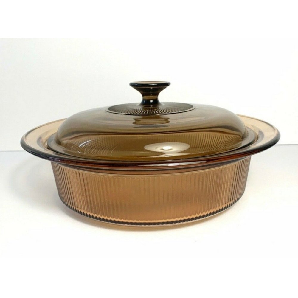 Vintage Vision Amber Glass Corning Cookware 2.5 Qt